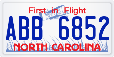 NC license plate ABB6852