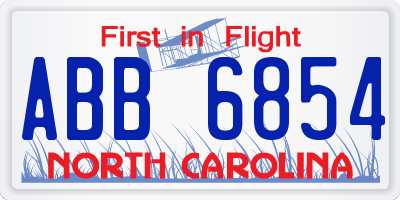 NC license plate ABB6854