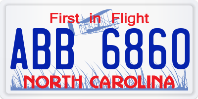 NC license plate ABB6860
