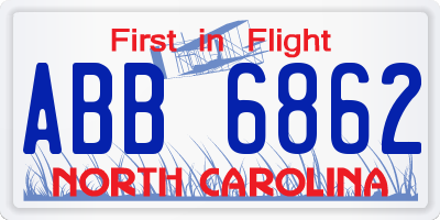 NC license plate ABB6862