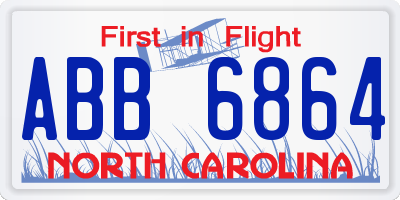NC license plate ABB6864