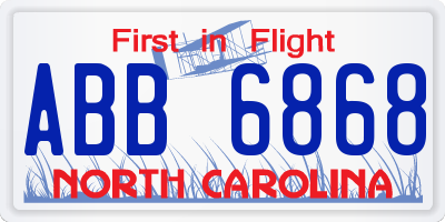 NC license plate ABB6868