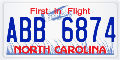 NC license plate ABB6874