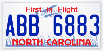 NC license plate ABB6883
