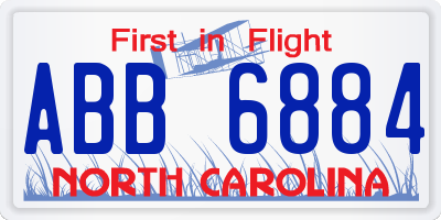 NC license plate ABB6884