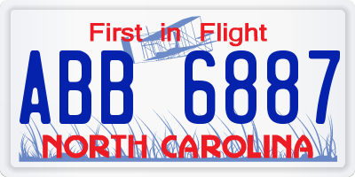NC license plate ABB6887