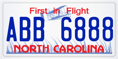 NC license plate ABB6888