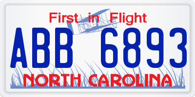 NC license plate ABB6893