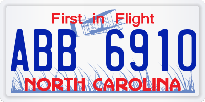 NC license plate ABB6910