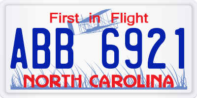 NC license plate ABB6921