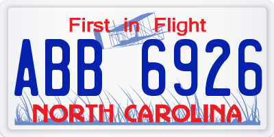 NC license plate ABB6926
