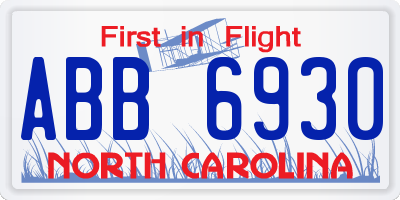 NC license plate ABB6930