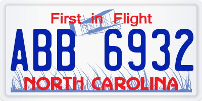 NC license plate ABB6932