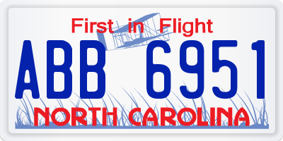 NC license plate ABB6951