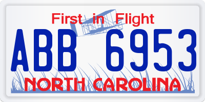 NC license plate ABB6953