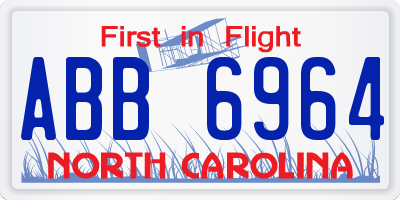 NC license plate ABB6964