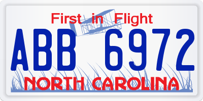 NC license plate ABB6972