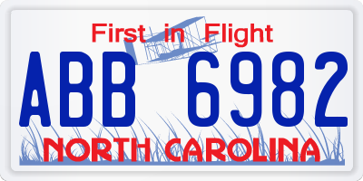 NC license plate ABB6982