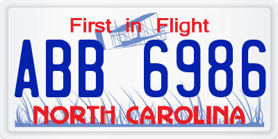 NC license plate ABB6986