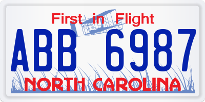 NC license plate ABB6987