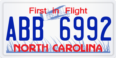 NC license plate ABB6992