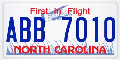 NC license plate ABB7010