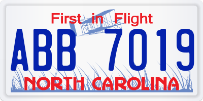 NC license plate ABB7019