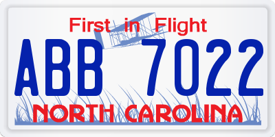 NC license plate ABB7022