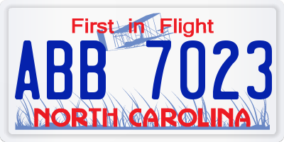 NC license plate ABB7023