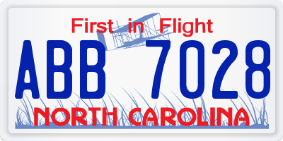 NC license plate ABB7028