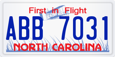 NC license plate ABB7031