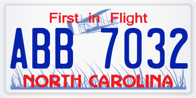 NC license plate ABB7032