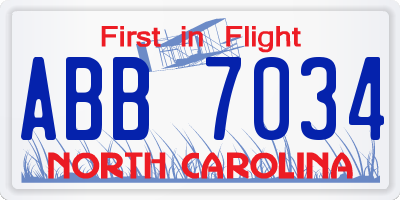NC license plate ABB7034