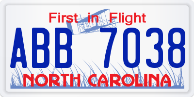 NC license plate ABB7038
