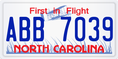 NC license plate ABB7039