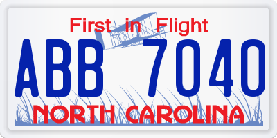 NC license plate ABB7040