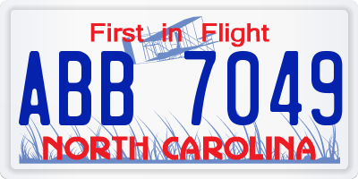 NC license plate ABB7049