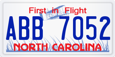 NC license plate ABB7052