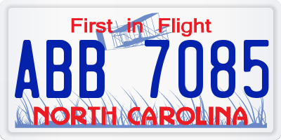 NC license plate ABB7085