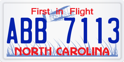 NC license plate ABB7113