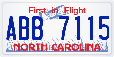 NC license plate ABB7115