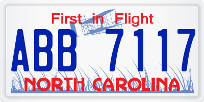NC license plate ABB7117