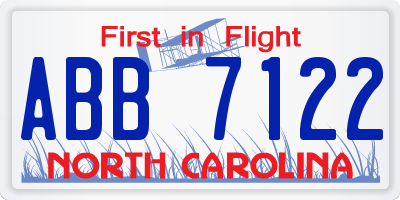 NC license plate ABB7122
