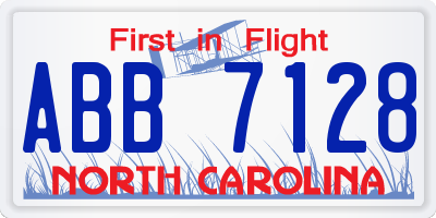 NC license plate ABB7128