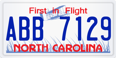 NC license plate ABB7129