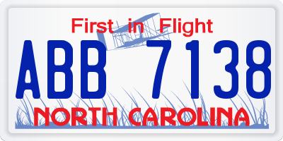 NC license plate ABB7138
