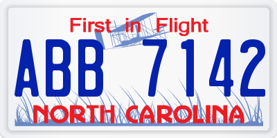 NC license plate ABB7142