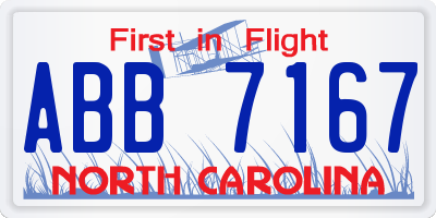 NC license plate ABB7167