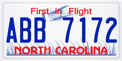 NC license plate ABB7172