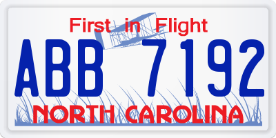 NC license plate ABB7192